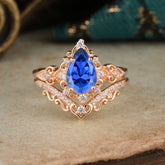 Luxury 4 Prong Pear Cut Sapphire Stackable Ring Set